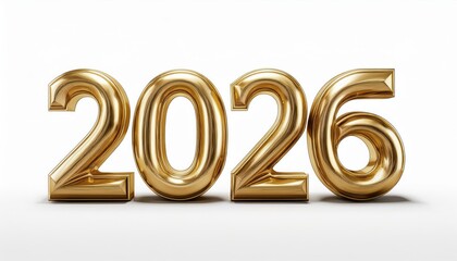 gold 2026 3d numbers on white background for new year graphics, print design, website banners, and digital branding illustrations

