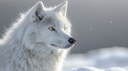 Fototapeta premium Majestic white wolf in snowy landscape