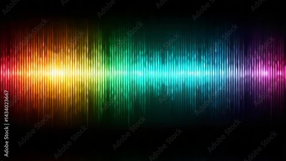 Poster abstract colorful audio spectrum analyzer on dark background, vibrant sound wave visualization displ