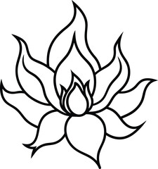 Lotus Flower Outline, Simple Black Isolated Floral on Transparent Background