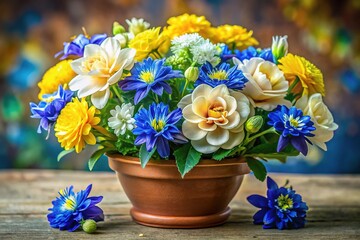 Floral Arrangement: Clarkia, Gardenia, Bee Balm on Terracotta