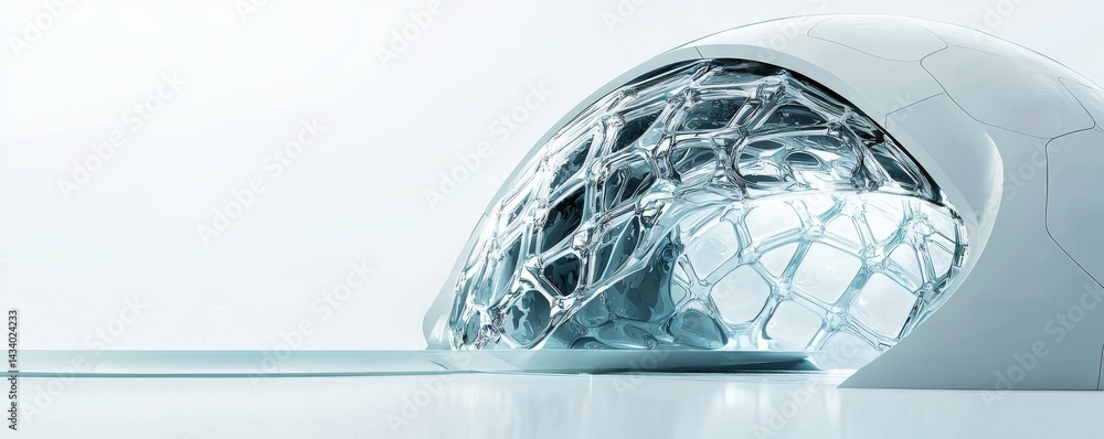 Poster futuristic design showcasing an innovative gadget with sleek lines and transparent elements.