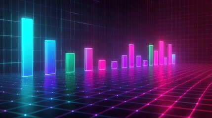 Neon grid with glowing bar graphs