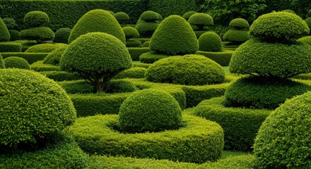 Beautiful topiary garden showcasing meticulously shaped bushes and trees