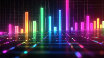 Abstract digital landscape with vibrant neon bars