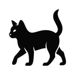 Simple walking cat silhouette in black and white, Minimal cat walking silhouette for design use