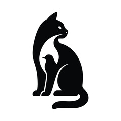 Cat and bird silhouette for animal lovers, Silhouette of a cat with bird for pet themes
