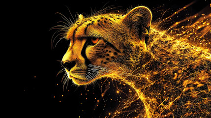 A golden cheetah's majestic profile against a dark backdrop.