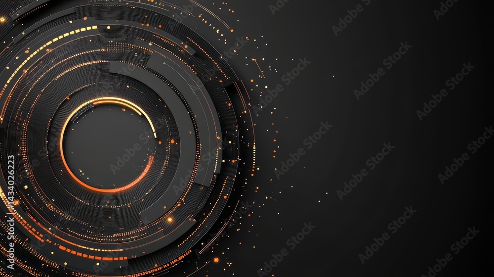 Aufkleber Black background with a circle of glowing lights. The circle is surrounded by a black border. The circle is the main focus of the image