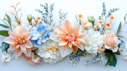 Subtle pastel floral design featuring light pinks, blues, and creamy whites