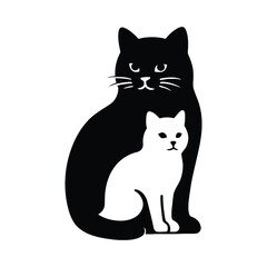 Black and white cat silhouette pair in simple style, Cat silhouette pair for minimalist art design