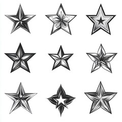 Obraz premium Isolated minimalist star, tattoo line vector, monochrome icon set