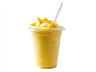 Mango smoothie in cup isolated on white background