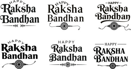 Fototapeta premium Raksha Bandhan Typography Bundle , Stylish Rakhi Text Logo Design Pack , Happy Raksha Bandhan simple typography vector art design with transparent background .