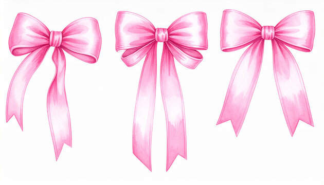 Charming set of watercolor pink bows, for wedding invitations, baby shower decor, holiday gift tags