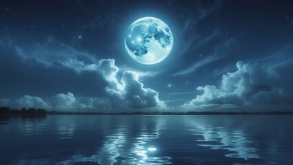 Lunar reverie: tranquil moonlit night over water