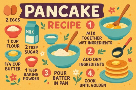Colorful Pancake Recipe Infographic for Easy Cooking Instructions