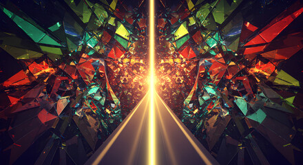 Fototapeta premium Kaleidoscopic Reflections Journeying Towards a Central Luminous Focus