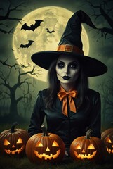 halloween witch with pumpkin