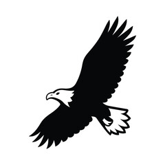 Bald Eagle Silhouette in Flight, Powerful Bird Vector, Flying Eagle Silhouette Design for Patriotic Themes