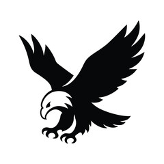 Strong Flying Eagle Design, Black Silhouette Vector, American Bald Eagle in Flight, Wildlife Silhouette Art