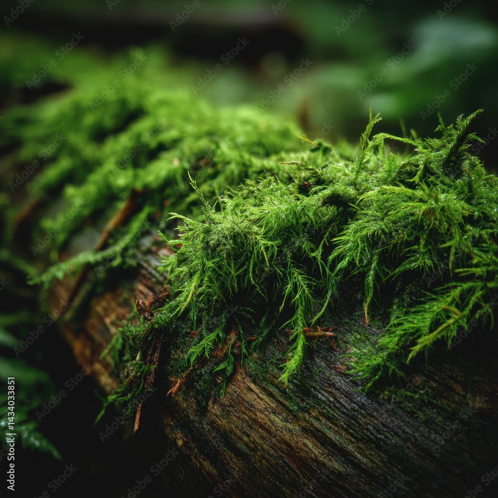 Aufkleber lush green moss covering a fallen log in a serene forest setting creating a natural and vibrant scen