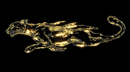 Golden feline silhouette in motion against a black backdrop.