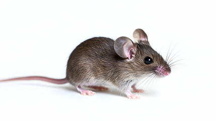 Brown Gray Mouse Side View Portrait On White Background