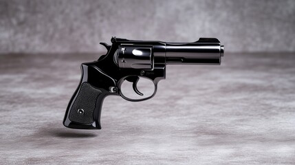 Black revolver handgun on a neutral background