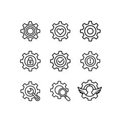a vector illustration set of a gear icons with elements on white background.