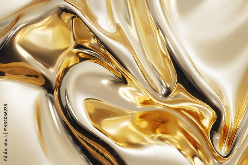 Poster abstract golden liquid background with smooth flowing metallic waves and reflective surface for luxu