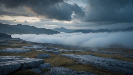 Fototapeta premium Majestic rocky terrain under moody mountain clouds
