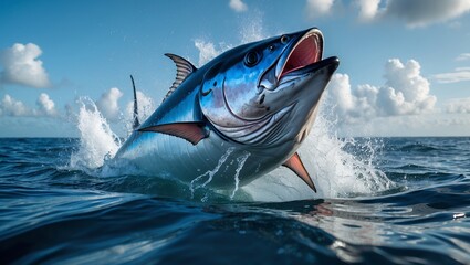 Fototapeta premium Majestic tuna breaching with powerful energy and grace