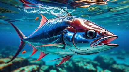 Majestic tuna gliding through crystal clear waters