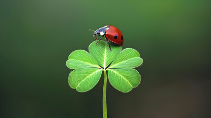 Red Ladybug On Four Leaf Clover