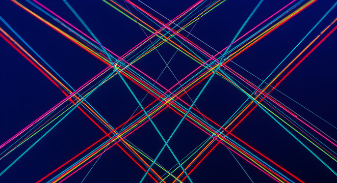 Intersecting Luminous Ribbons Against Deep Backdrop Abstract Geometric Art