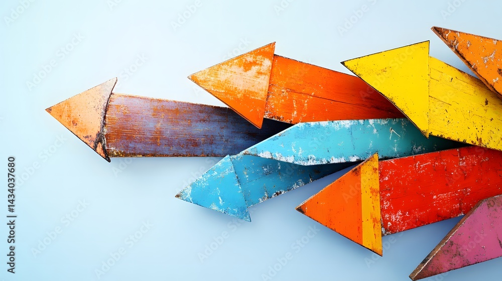 Poster collection of arrows representing directions and choices in a creative and captivating arrangement o