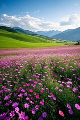 Fototapeta premium a large field of flowers with mountains in the background