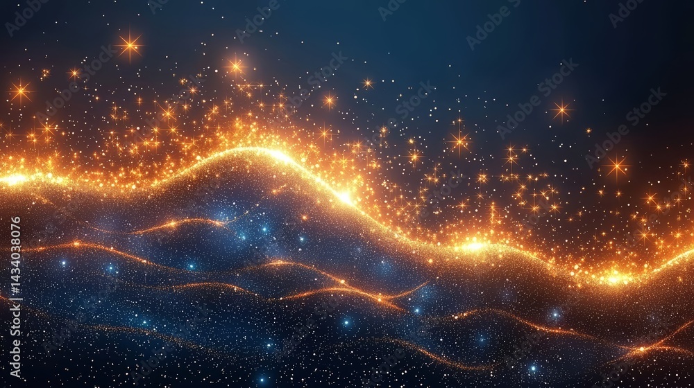 Leinwandbilder blue and orange wave of light with many stars. the stars are scattered throughout the image, creatin