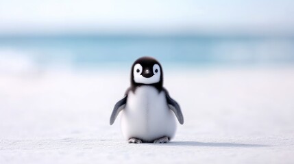 Adorable penguin chick on snow