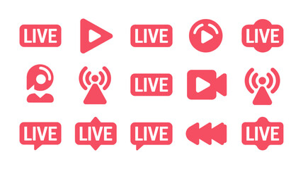 Live Streaming Icons: A collection of vibrant, modern icons representing the various facets of live streaming and video content, with clean design and modern aesthetics.