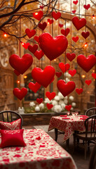 burgundy hearts wallpaper, dinamic scene. White tone