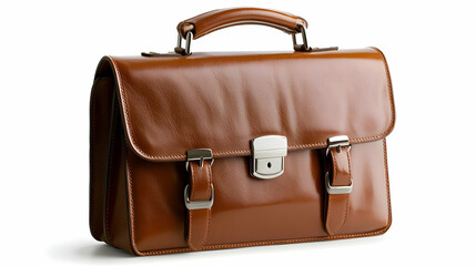 Brown Leather Briefcase Isolated on White Background