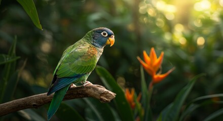 Obraz premium Enthralling Blue-Headed Parrot Adorns a Tropical Branch in Lush Paradise