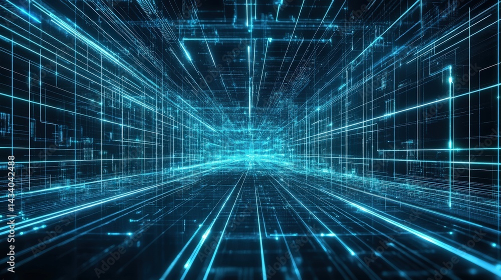 Poster digital network tunnel futuristic architecture