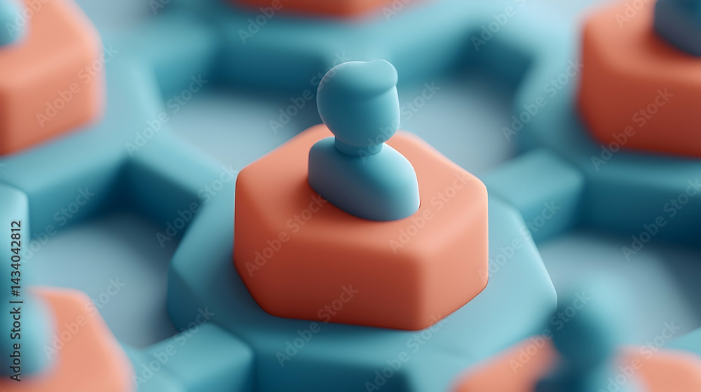 Poster abstract 3d rendering of interconnected hexagons and human figures
