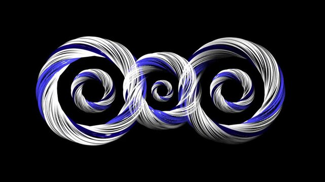 Loopy swirling patterns create vibrant visual displays with blue and white colors in abstract shapes