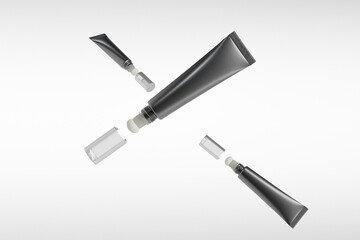 makeup squeeze tube packaging, cosmetic tube with sponge applicator, luxury liquid concealer container, liquid blush floak sponge packaging, lip gloss tubular container, black plastic eye cream tube