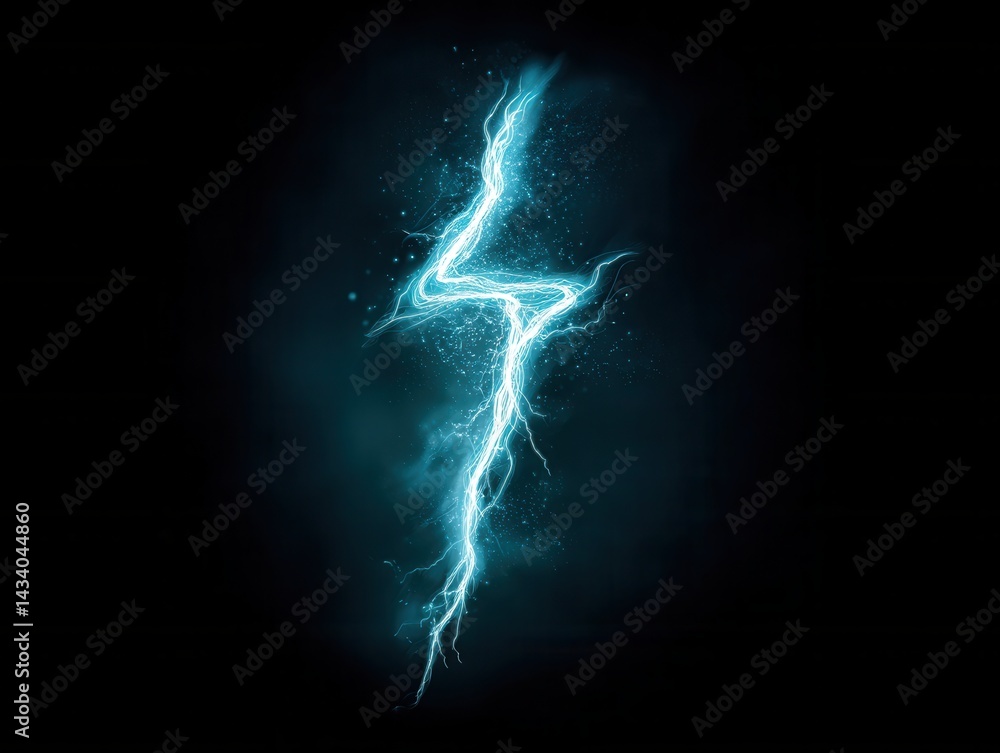 Poster electric blue lightning bolt strikes against a dark background creating a powerful energy visual wit