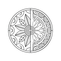 Circular Mandala Design Half Flower, Half Geometric Pattern